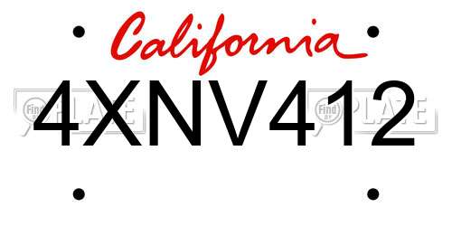 4XNV412 California License Plate