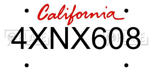 4XNX608 California License Plate