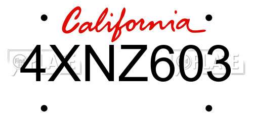 4XNZ603 California License Plate
