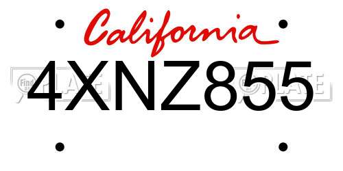 4XNZ855 California License Plate