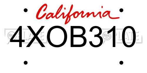 4XOB310 California License Plate