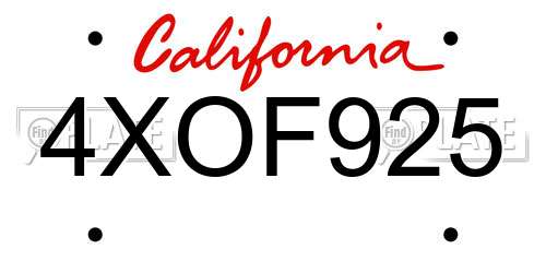 4XOF925 California License Plate
