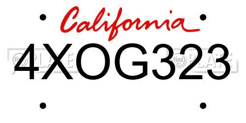 4XOG323 California License Plate