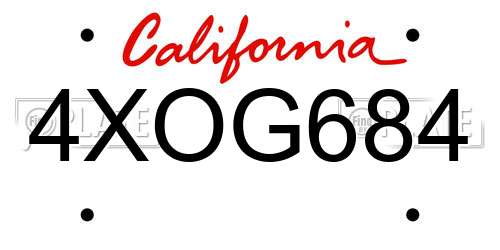 4XOG684 California License Plate