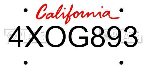 4XOG893 California License Plate