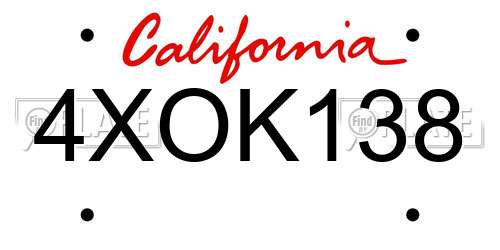4XOK138 California License Plate