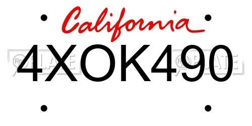 4XOK490 California License Plate