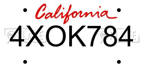 4XOK784 California License Plate