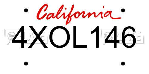 4XOL146 California License Plate