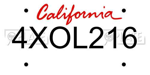 4XOL216 California License Plate