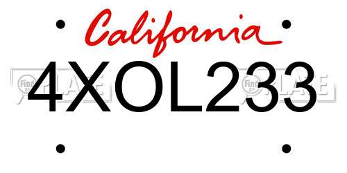 4XOL233 California License Plate