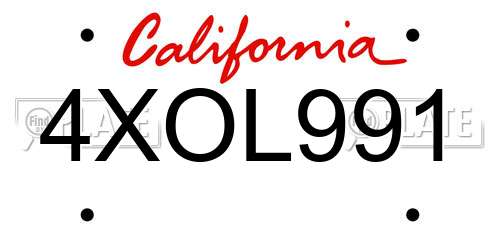 4XOL991 California License Plate