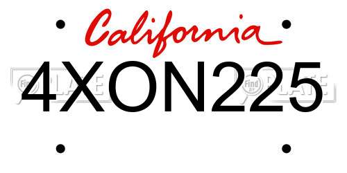 4XON225 California License Plate