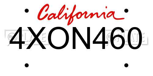4XON460 California License Plate