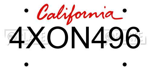 4XON496 California License Plate