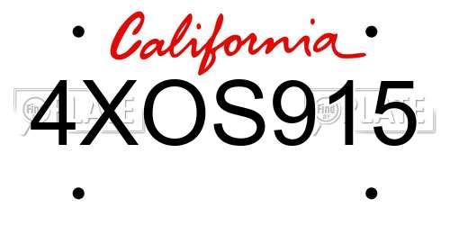 4XOS915 California License Plate