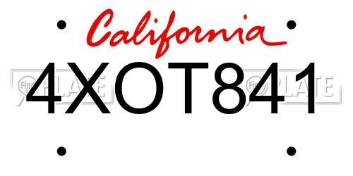 4XOT841 California License Plate