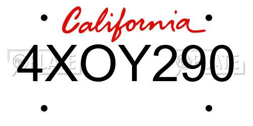 4XOY290 California License Plate