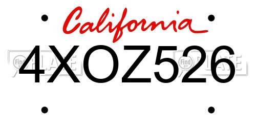 4XOZ526 California License Plate