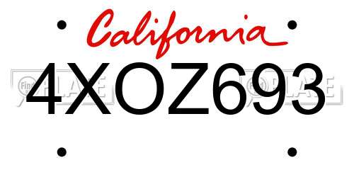 4XOZ693 California License Plate