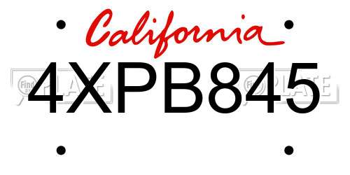 4XPB845 California License Plate