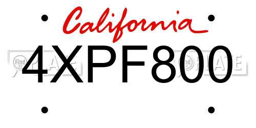 4XPF800 California License Plate
