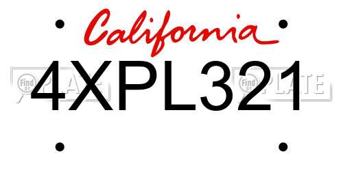 4XPL321 California License Plate