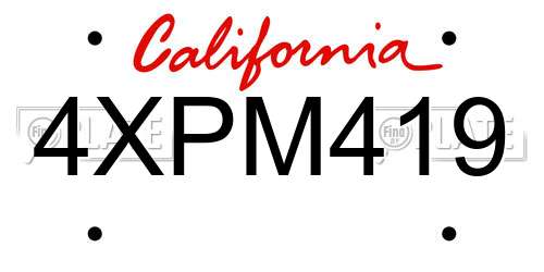 4XPM419 California License Plate