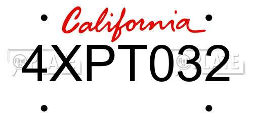 4XPT032 California License Plate