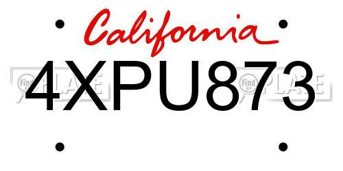 4XPU873 California License Plate