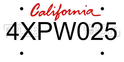 4XPW025 California License Plate