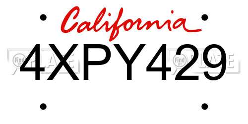 4XPY429 California License Plate