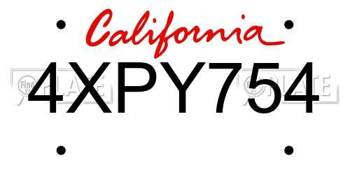 4XPY754 California License Plate