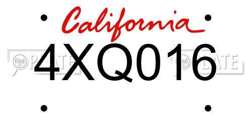 4XQ016 California License Plate