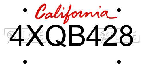 4XQB428 California License Plate