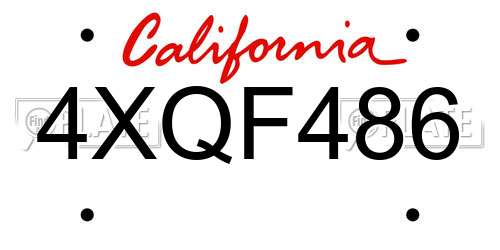 4XQF486 California License Plate