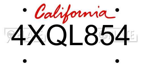 4XQL854 California License Plate