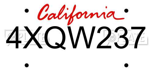 4XQW237 California License Plate