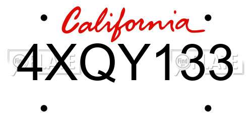 4XQY133 California License Plate