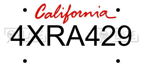 4XRA429 California License Plate