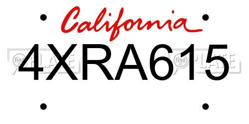 4XRA615 California License Plate