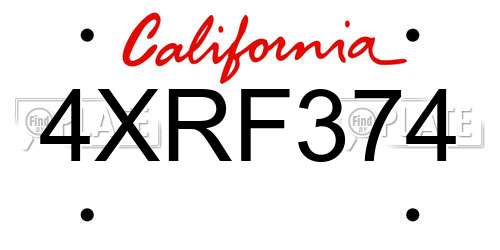 4XRF374 California License Plate