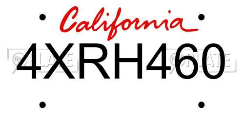 4XRH460 California License Plate
