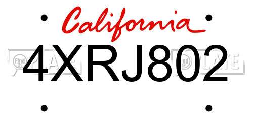 4XRJ802 California License Plate