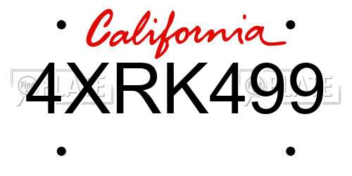 4XRK499 California License Plate