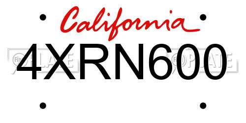 4XRN600 California License Plate