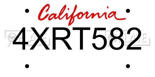 4XRT582 California License Plate