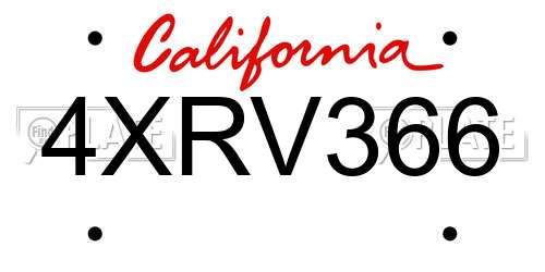 4XRV366 California License Plate