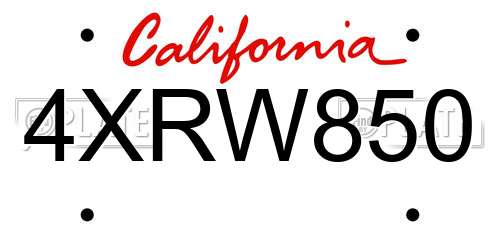 4XRW850 California License Plate