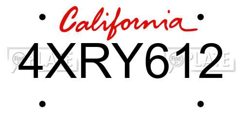 4XRY612 California License Plate